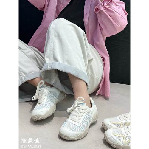 黛蓝佳女鞋57-5869真皮拼网面平底系带休闲女鞋2025运动鞋舒适