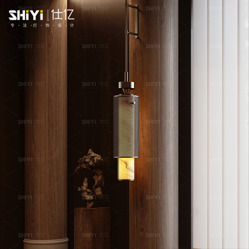 仕亿新中式复古壁灯酒店大堂过道灯别墅客厅背景墙仿云石灯设计师