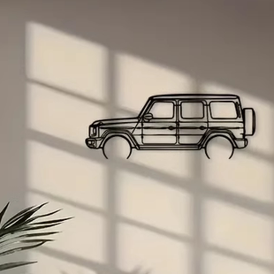 SUV汽车金属墙饰剪影风格 空间 黑色铁艺挂件适用于车库客厅男士