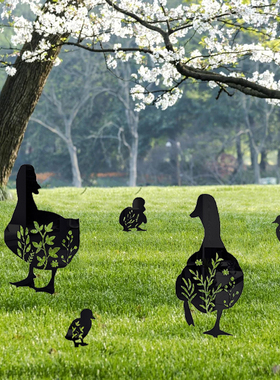 5只鸭子金属剪影做旧铁艺摆件户外庭院装饰地插乡村花园农场插牌