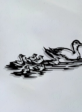 复古金属墙面艺术抽象鸭子家族雕像乡村铁艺墙面装饰室内室外壁画