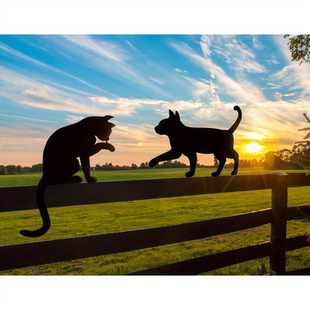 2只猫咪围栏装 饰 饰黑猫剪影金属花园桩铁艺摆件猫雕塑户外花园装