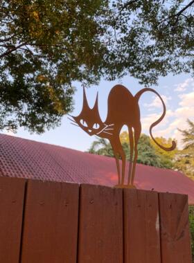 炸毛i可爱猫咪金属雕塑复古野猫花园木桩装饰地插庭院摆件铁艺