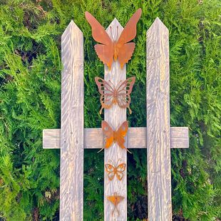 5件套乡村风蝴蝶雕塑花园墙饰户外艺术3D蝴蝶铁艺挂件装饰栅栏