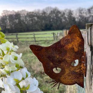 创意生锈猫偷看农场花盆金属摆件庭院盆栽装 饰铁艺花园地桩地插