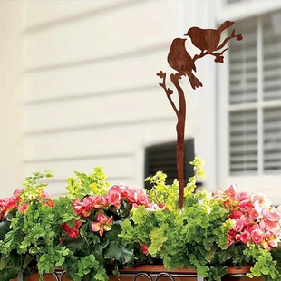 生锈鸟金属花园桩防锈户外装饰自然灵感草坪艺术品鸟类适用于花盆