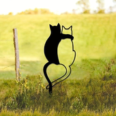 铁艺摆件猫咪拥抱剪影宠物猫纪念碑铁锈艺术动物雕塑草坪装 饰地桩