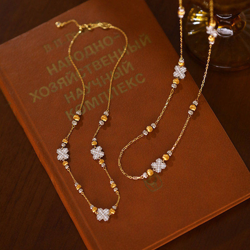 《好柿连连》复古设计感老钱风高级感纯银镀金锁骨项链毛衣链女 - ROUSY出品