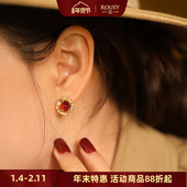 桂花·布丁 原创设计复古高级感石榴石糖塔切割纯银彩宝耳钉女