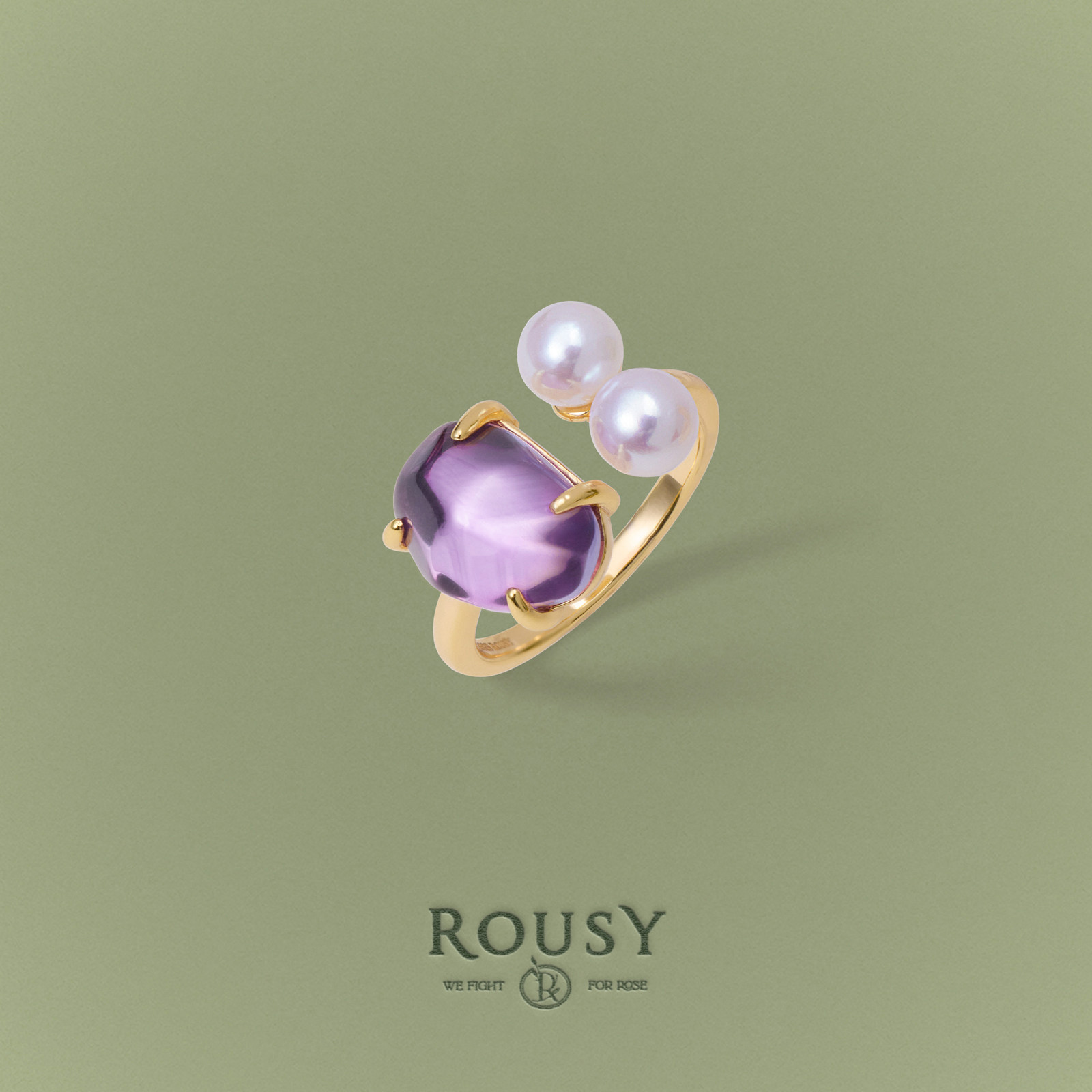 《微醺派对》ROUSY复古设计感百搭紫水晶天然珍珠s925银戒指环女图片