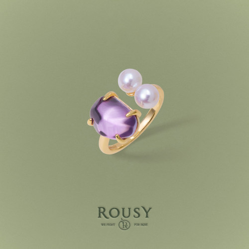《微醺派对》ROUSY复古设计感百搭紫水晶天然珍珠s925银戒指环女