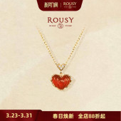 纯银红色玛瑙纯银锁骨项链女 小红心爱心简约复古个性 甜心