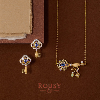 《解锁》复古设计感法式宫廷精致气质钥匙纯银镀金锁骨项链耳钉女