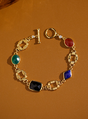 《游牧人》原创设计复古感轻奢彩宝红绿黑玛瑙青金石纯银手链女