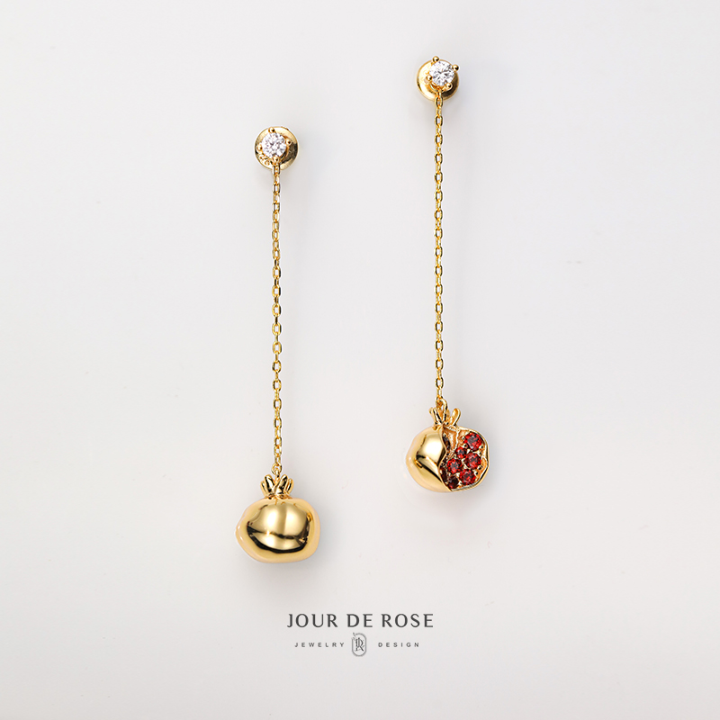 实粒派原创设计复古红石榴石耳线