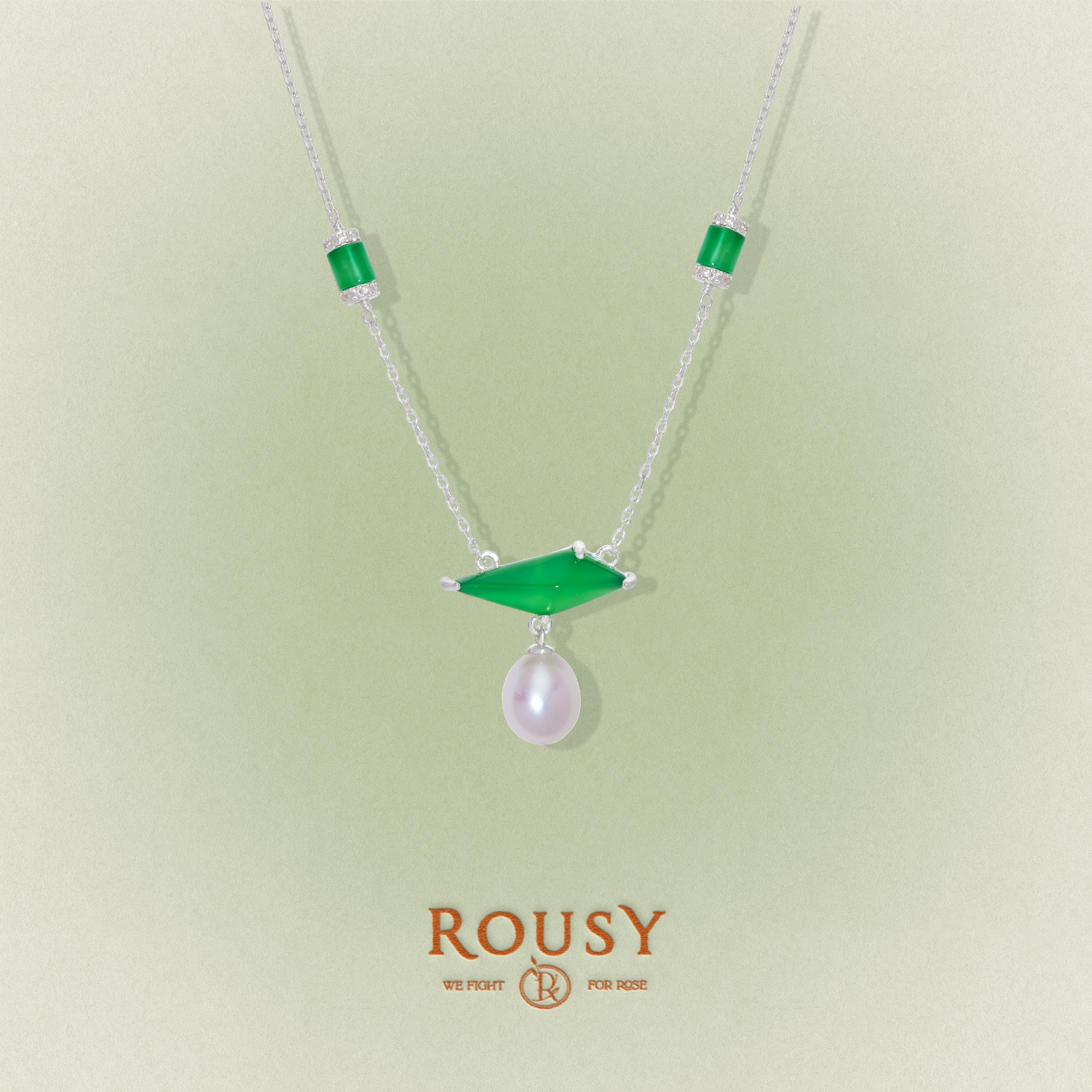 《听竹》ROUSY新品新中式复古设计天然珍珠绿玛瑙绿色锁骨项链女