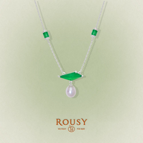 《听竹》ROUSY新品新中式复古设计天然珍珠绿玛瑙绿色锁骨项链女