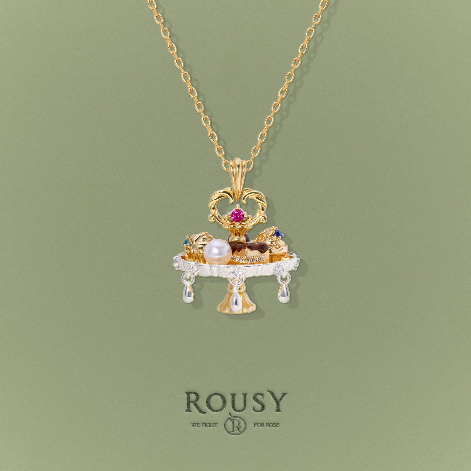 《浓情臻巧》ROUSY七夕节礼物蛋糕铜设计高级感珐琅锁骨项链女图片