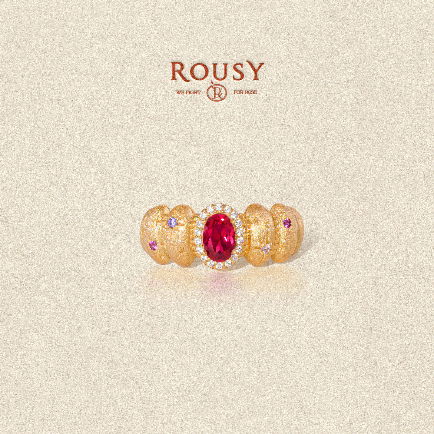 《壁炉边的夜话》复古设计感超精致宫廷拉丝培育红宝石戒指环女