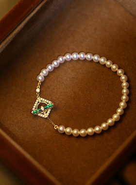 《绿廊》限量！4-5MM top 珠串 天然珍珠绿玛瑙OT扣纯银手链女