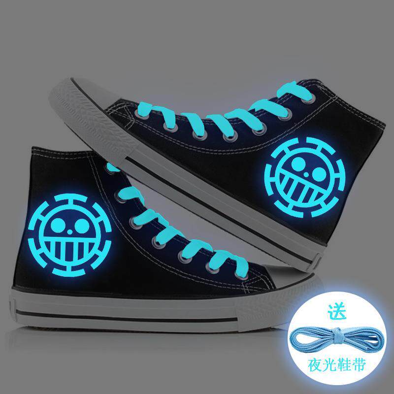 2024龙年新品海贼王蓝色夜光情侣高帮帆布鞋休闲鞋韩版男女布鞋