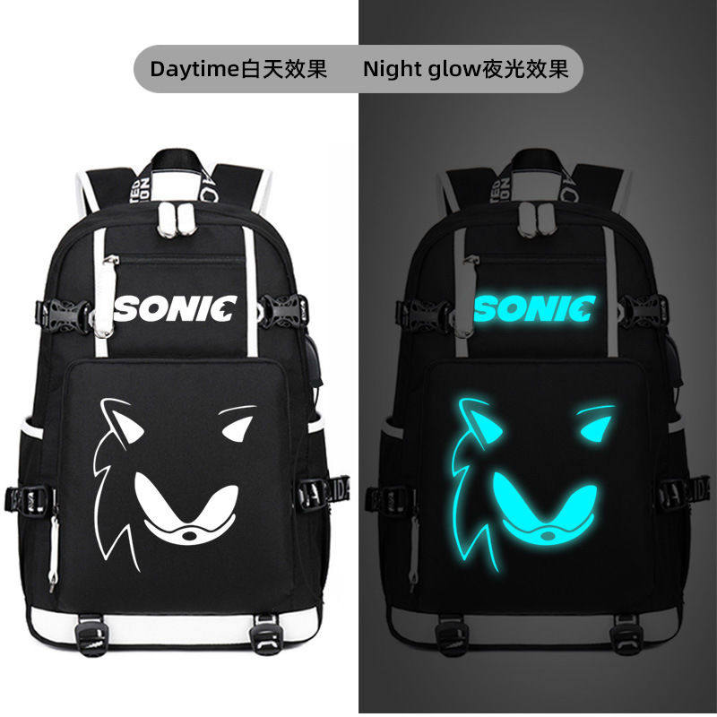 2025跨境外贸动漫周边刺猬索尼克书包中学生简约帆布双肩背包夜光