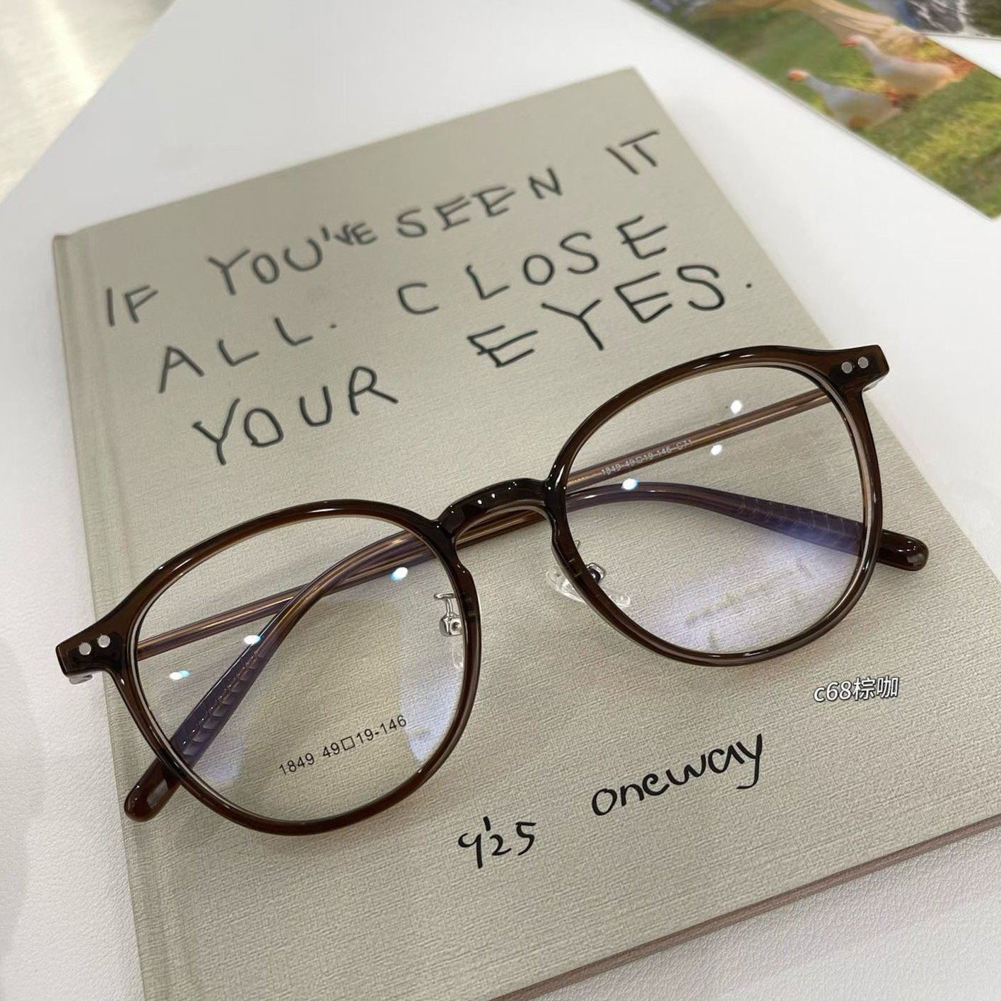 超轻TR90圆框眼镜女可配度数防蓝光文艺黑框男中小脸单独鼻托镜架