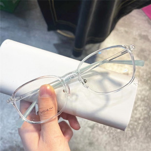 超轻TR90方形眼镜框女配近视文艺透明镜架单独鼻托不下滑绿色灰色