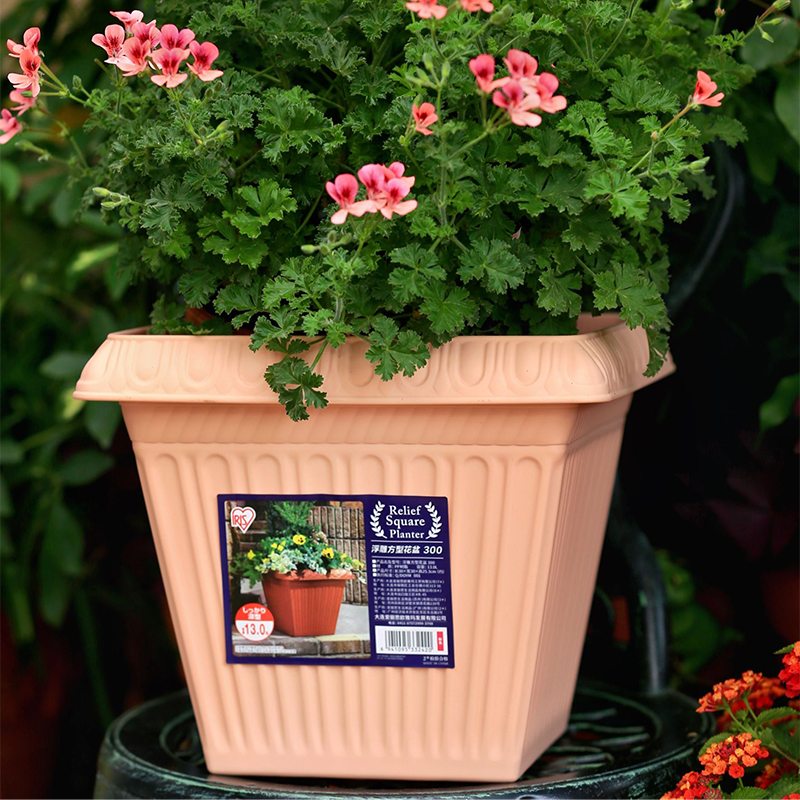 爱丽思iris300米白雾霾蓝新品方盆爱丽丝浮雕树脂花卉种植花盆