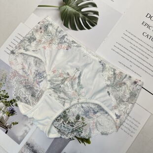 2014 棉质87 NO退换 舒适中腰蕾丝透气镂空平角小裤 黛