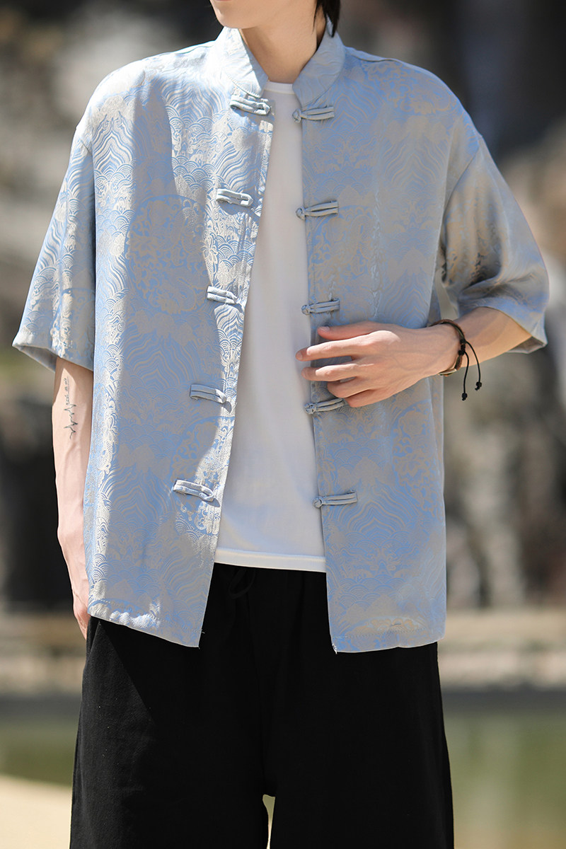 风新中式印花汉服衬衫电商A100-C311-P75,男装衬衫,电商A100