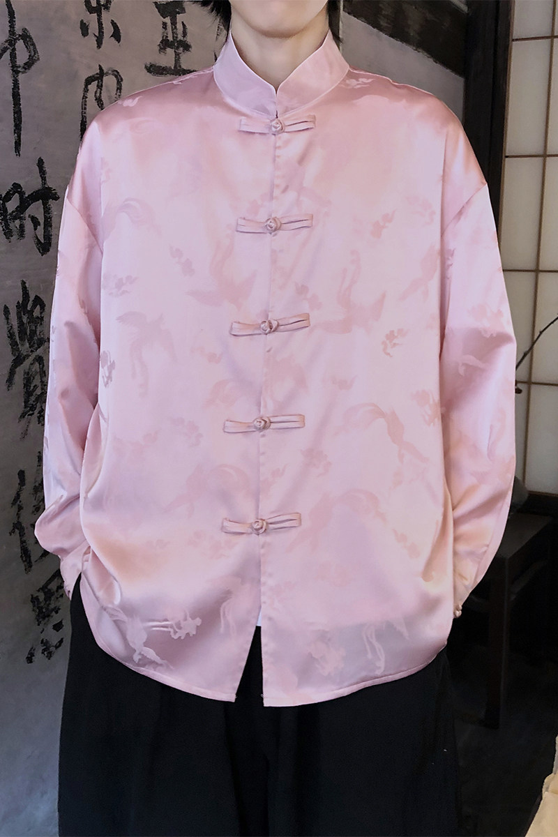 风新中式压花凤凰汉服长袖盘扣衬衫A100-C331-P65,男装衬衫,电商A100