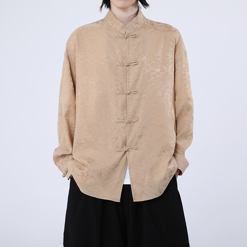 风新中式压花龙纹汉服长袖衬衫A100-C312-P65,男装衬衫,电商A100