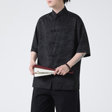 夏季薄款大码男士风唐装手工盘扣短袖衬衫A100-237-P65，男装T恤，电商A100