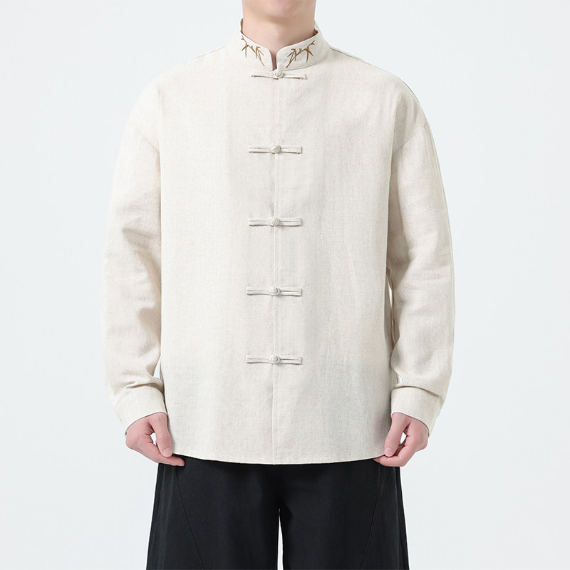 风新中式亚麻盘口刺绣衬衫电商A100-C90-P70,男装民族服装,电商A100