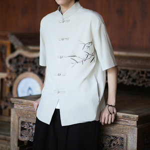 新中式唐装男风短衬衫复古刺绣汉服宽松大码电商A100-251-P65图片
