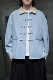 新中式牛仔唐装风长袖夹克复古盘扣宽松大码外套A100-C33-P75，男装衬衫，电商A100