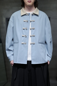 新中式牛仔唐装风长袖夹克复古盘扣宽松大码外套A100-C33-P75图片