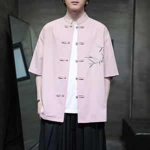 新中式唐装男风短衬衫复古刺绣汉服宽松大码电商A100-251-P65图片