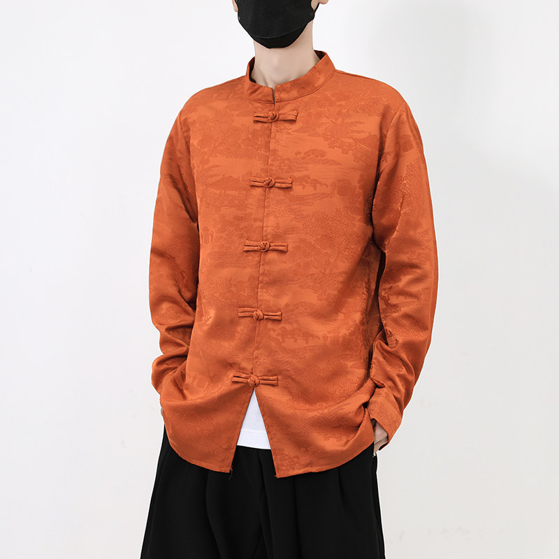 风长袖加厚盘扣休闲暗纹清明上河图纯色衬衫电商A100-C18-P68,男装衬衫,电商A100