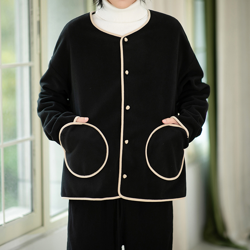 摇粒绒无领外套轻便保暖个性风盘扣外套电商A100-W697-P75，男装棉衣，电商A100