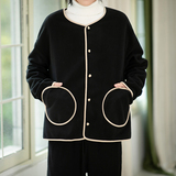 摇粒绒无领外套轻便保暖个性风盘扣外套电商A100-W697-P75，男装棉衣，电商A100