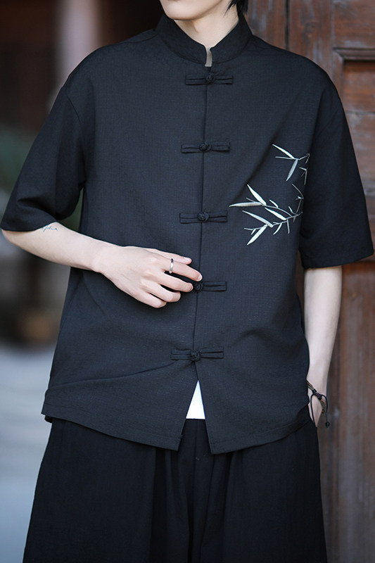 新中式唐装男风短衬衫复古刺绣汉服宽松大码电商A100-251-P65,男装衬衫,电商A100