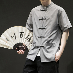 夏季竹节免烫立领衬衣盘扣半袖风复古电商A100-G100-P60限78图片