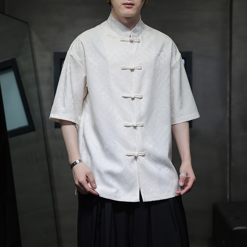 2024风男装盘扣唐装短袖衬衫男夏季新中式改良A100-238-P65,男装民族服装,电商A100