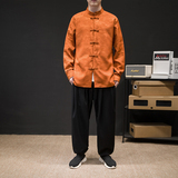 风长袖加厚盘扣休闲暗纹清明上河图纯色衬衫电商A100-C18-P68，男装衬衫，电商A100
