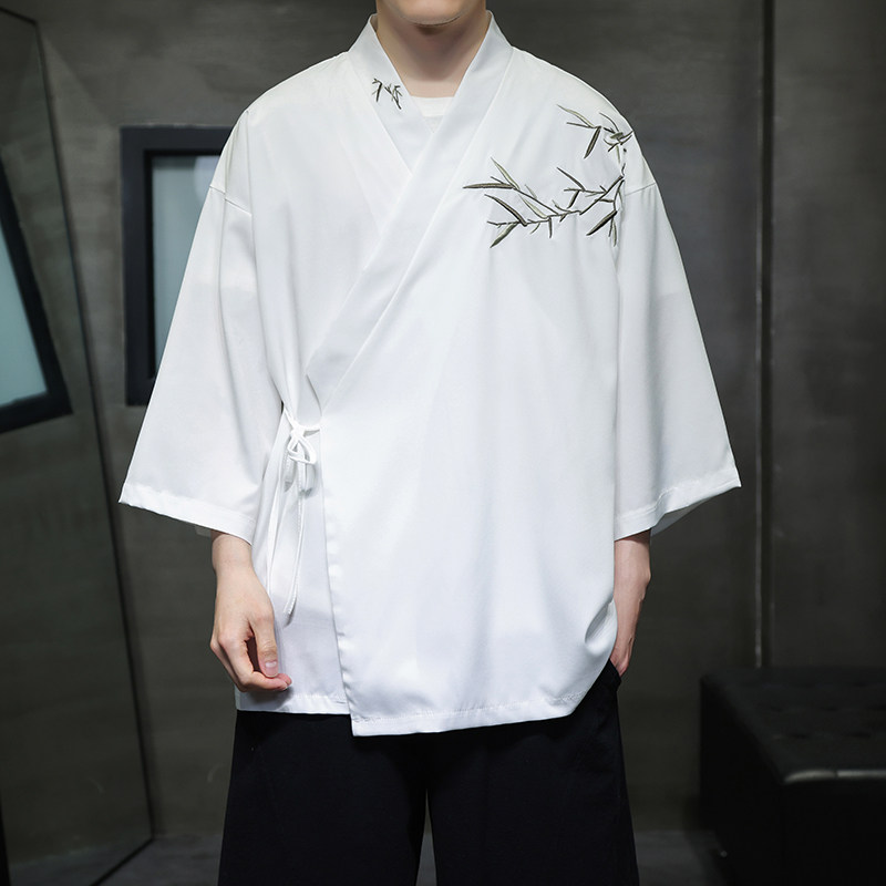 风新中式竹子绣花中袖开衫外袍电商A100-223-P60,男装民族服装,电商A100
