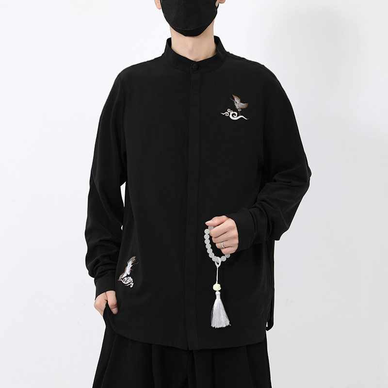 风立领绣花盘扣长袖衬衫秋冬新款电商A100-C27-P70,男装衬衫,电商A100