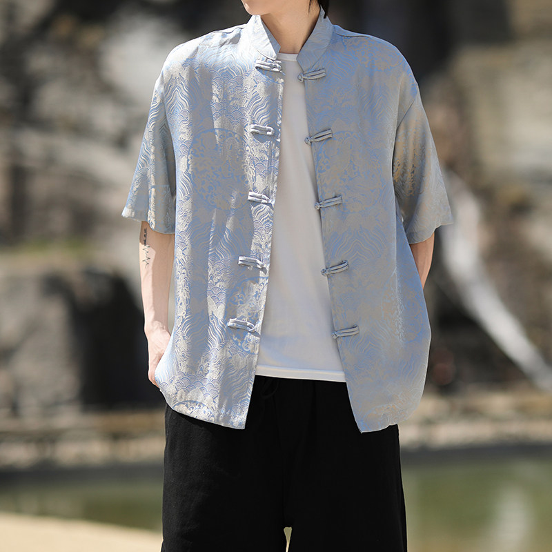 风新中式印花汉服衬衫电商A100-C311-P75,男装衬衫,电商A100