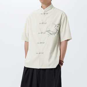 新中式唐装男风短衬衫复古刺绣汉服宽松大码电商A100-251-P65图片